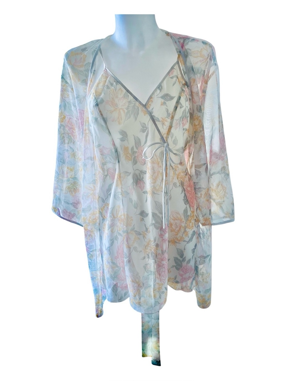 Linda Bis Montreal Vintage 2 Pc Lingerie Set Floral Camisole Teddy & Robe Rare!